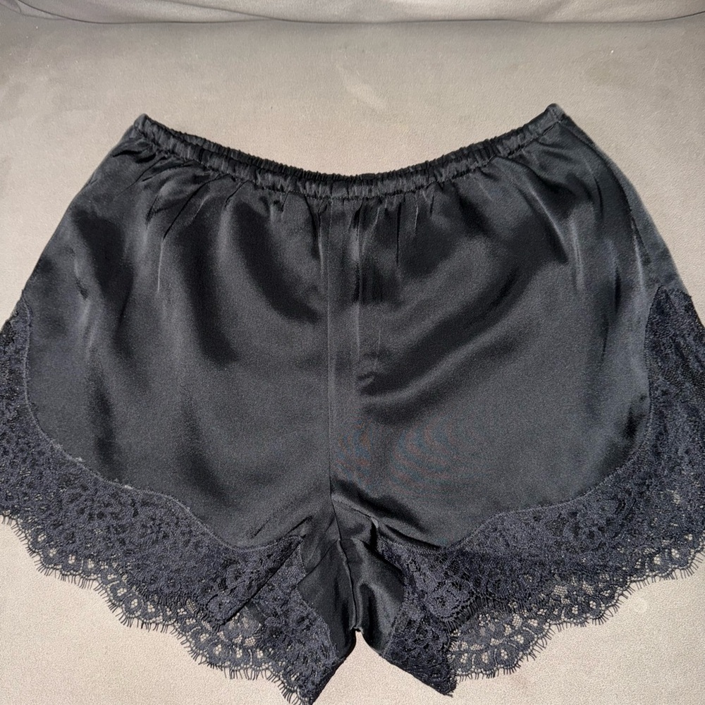 Aritzia Black Satin Lace-Trim Sleep Shorts